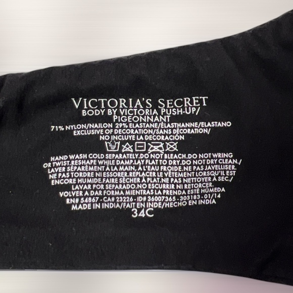 VGUC Victoria's Secret Black Body By Victoria Convertible Push Up Bra, 34C - Picture 3 of 8
